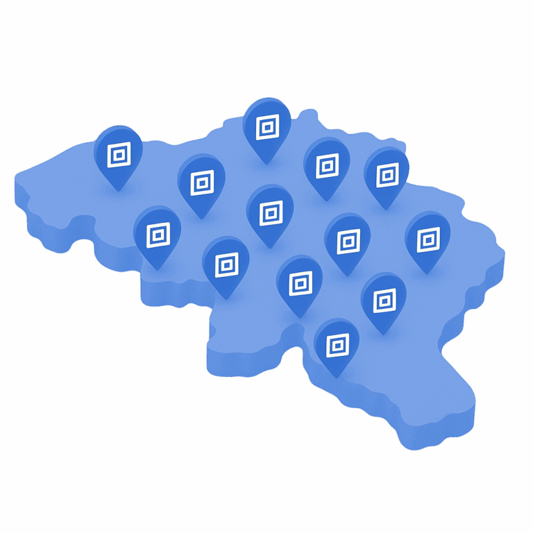 Carte des zones d’intervention d’Immo-9 en Belgique